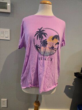 Hurley Women’s Palm Tree Graphic Tee | Size Large | Purple